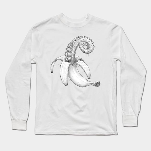 Octopus banana black & white Long Sleeve T-Shirt by NikKor